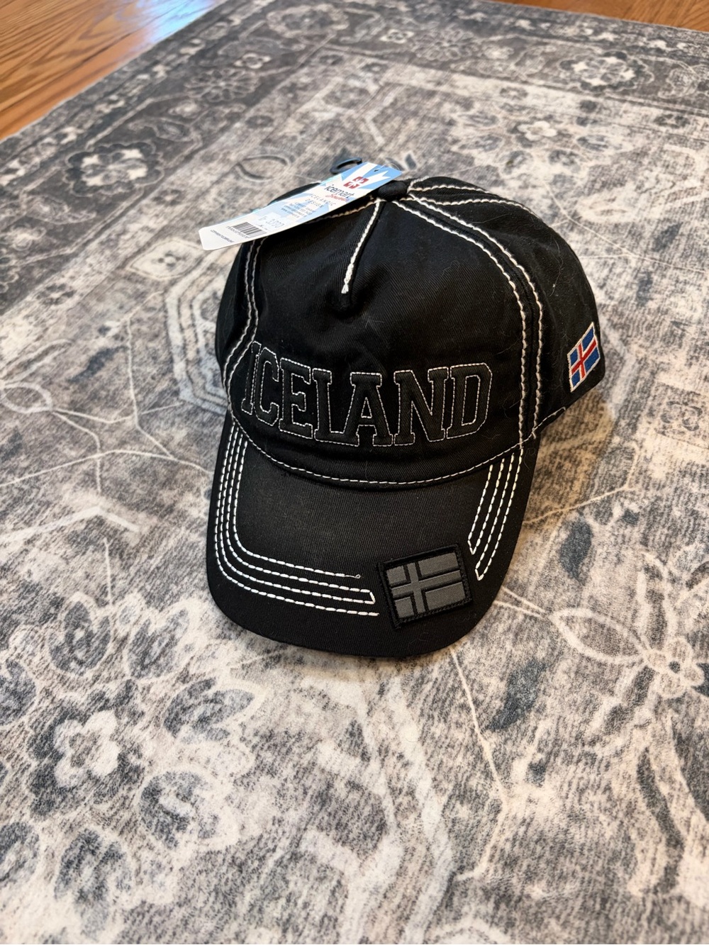 Iceland Embroidered Black Baseball Cap with Flag Detail